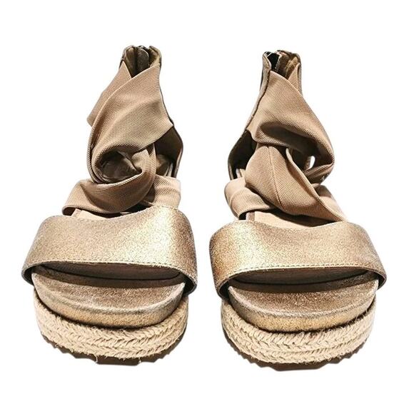 EILEEN FISHER Zoe Metallic Leather & Mesh Espadrille Platform Sandals 8.5 Shoes - Picture 3 of 7